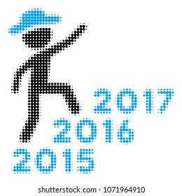 Gentleman Steps Years halftone vector pictogram. Illustration style is dotted iconic Gentleman Steps Years icon symbol on a white background. Halftone pattern is round items.