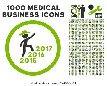 Gentleman Steps Years icon with 1000 medical commercial eco green and gray vector pictographs. Design style is flat bicolor symbols, white background.