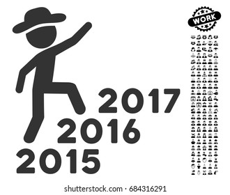 Gentleman Steps Years icon with black bonus men pictograms. Gentleman Steps Years vector illustration style is a flat gray iconic symbol for web design, app user interfaces.