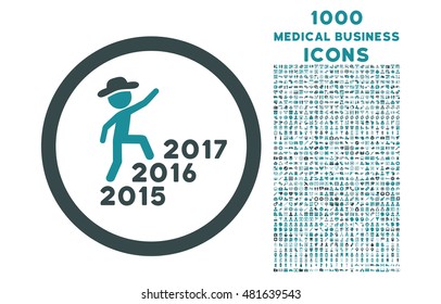 Gentleman Steps Years rounded vector bicolor icon with 1000 medical business icons. Set style is flat pictograms, soft blue colors, white background.