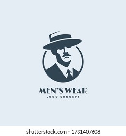 Gentleman in a straw hat logo design template for a light background. Vector illustration.