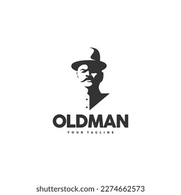 Gentleman in a straw hat logo design template for a light background. Vector illustration.