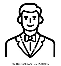 Gentleman In Suit Outline Icon Isolated On White Background