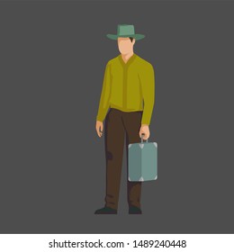 A gentleman with a suitcase. 20th century. Vector. Each layer by name. 