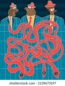 Gentleman with ties. Yellow ties maze. Game for kids.