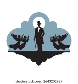 Gentleman in Top Hat with Angels Silhouette
