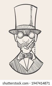 A gentleman in a top hat with a cigar and a monocle