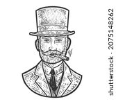 gentleman with top hat and cigar sketch engraving vector illustration. T-shirt apparel print design. Scratch board imitation. Black and white hand drawn image.