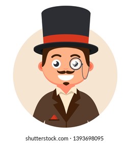 gentleman in top hat and glasses in a bubble. cute character of the 19th century. rich man vector illustration