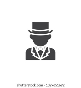 Gentleman with Top Hat vector icon. filled flat sign for mobile concept and web design. Man in a tuxedo glyph icon. Faceless people avatar symbol, logo illustration. Pixel perfect vector graphics