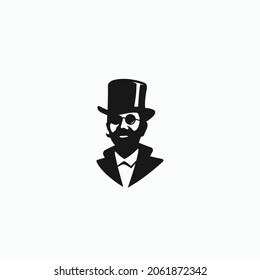 Gentleman in top hat wear glasses old vintage logo icon sign symbol design vector illustration