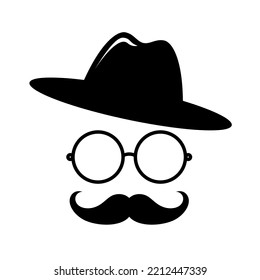 Gentleman in vintage hat and mustache in minimal style. Design element for decoration, poster, banner. Vector illustration