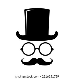 Gentleman in vintage hat and mustache in minimal style. Design element for decoration, poster, banner. Vector illustration