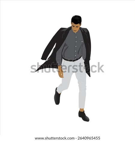 A gentleman walks with calm confidence, his posture upright, steps steady and graceful. His presence is warm, respectful, and composed, reflecting kindness and quiet strength in motion.