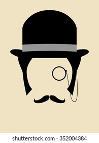 Gentleman Wearing Bowler Hat Monocle Mustache Stock Vector (Royalty ...