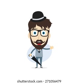 gentleman wearing hat with umbrella