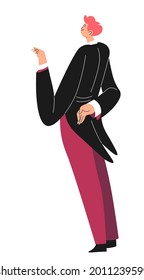 Gentleman wearing tuxedo, isolated male character in costume. Waiter or butler for rich people. Servant or working stuff, concierge or guy at reception . Elegant personage. Vector in flat style