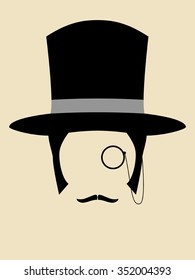 Gentleman wearing vintage hat with a monocle and mustache
