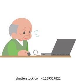 A gentleman who is troubled with personal computer operation