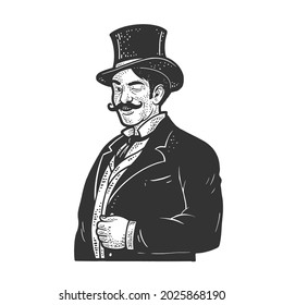 Gentleman winking old fashioned sketch engraving vector illustration. T-shirt apparel print design. Scratch board imitation. Black and white hand drawn image.