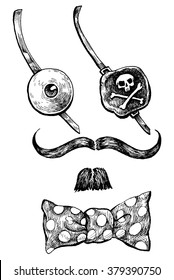 Gentlemanly set of pirate  - hand drawn vector illustration, isolated on white