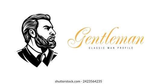 Gentleman's emblem illustration on white background. Contrasting black illustration.