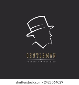 Gentleman's emblem on black background. Contrasting white illustration.