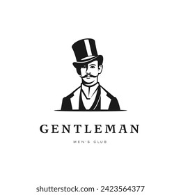 Gentleman's emblem on white background. Contrasting black illustration.