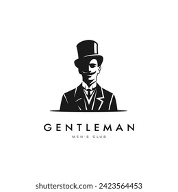 Gentleman's emblem on white background. Contrasting black illustration.