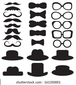 gentleman's set consists of a hat, glasses, mustache and bow ties