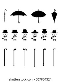 gentleman's set  icons, isolated vintage and retro, vector