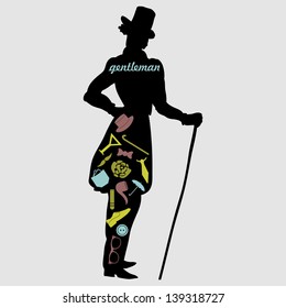 Gentleman's silhouette with various male accessories