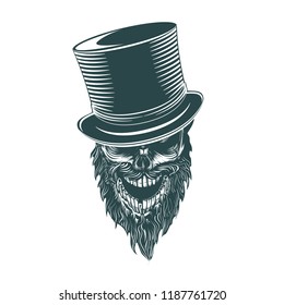 The Gentleman's Skull in the cylinder. Monochrome hand drawn tattoo style