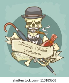 Gentleman's skull logo design - Vintage Skull Collection