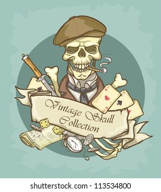 Gentleman's skull logo design - Vintage Skull Collection