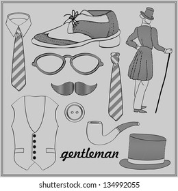Gentleman's style vintage elements set