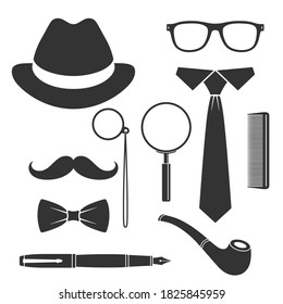 Gentleman's vintage accessories icons set. Men collection signs isolated on white background. Vector illustration