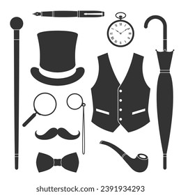 Gentleman's vintage accessories icons set. Men design element collection signs isolated on white background. Vector illustration