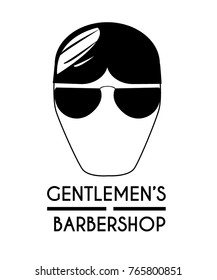 Gentlemen barbershop logo with tidy  shiny hair and black glasses