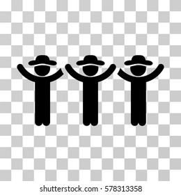 Gentlemen Hands Up Roundelay icon. Vector illustration style is flat iconic symbol, black color, transparent background. Designed for web and software interfaces.