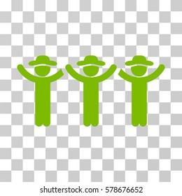 Gentlemen Hands Up Roundelay icon. Vector illustration style is flat iconic symbol, eco green color, transparent background. Designed for web and software interfaces.