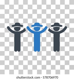 Gentlemen Hands Up Roundelay icon. Vector illustration style is flat iconic bicolor symbol, smooth blue colors, transparent background. Designed for web and software interfaces.