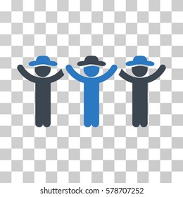 Gentlemen Hands Up Roundelay icon. Vector illustration style is flat iconic bicolor symbol, smooth blue colors, transparent background. Designed for web and software interfaces.
