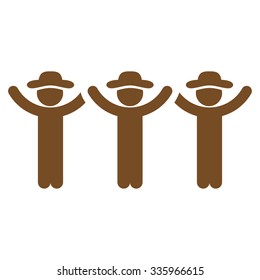 Gentlemen Hands Up Roundelay vector icon. Style is flat symbol, brown color, rounded angles, white background.