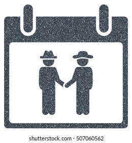 Gentlemen Handshake Calendar Day grainy textured icon for overlay watermark stamps. Flat symbol with dust texture.