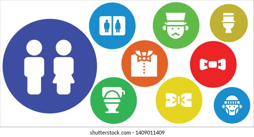 gentlemen icon set. 9 filled gentlemen icons.  Simple modern icons about  - Toilet, Bathroom, Gentleman, Bow tie, Hipster