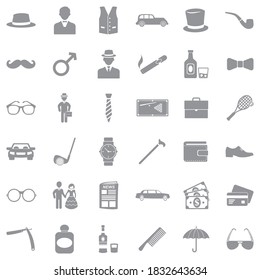 Gentlemen Icons. Gray Flat Design. Vector Illustration.
