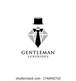 Gentlemen Logo Design with tie and diamond hat vector