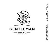 gentlemen logo with smoke pipe. vintage retro classic gentleman with bow hat in victorian style. man logo in trendy outline line logo vector icon 