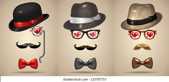 Gentlemen in love set for Valentine`s Day -  vector illustration.